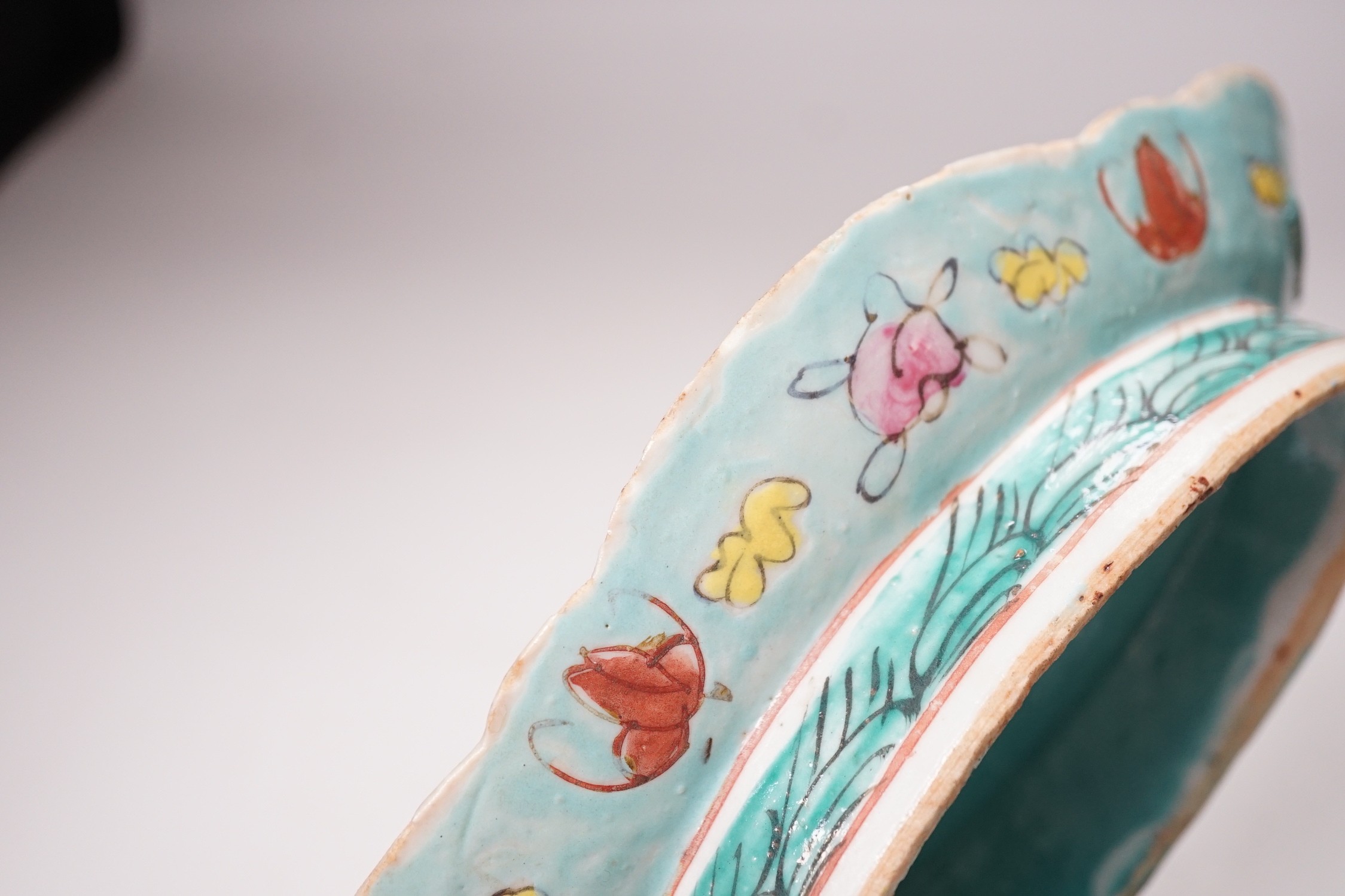 A 19th century Chinese enamelled porcelain dish, 22cm long